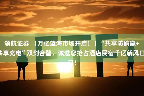 领航证券 【万亿蓝海市场开启!】“共享防偷窥+共享充电”双剑合璧,诚邀您抢占酒店民宿千亿新风口!