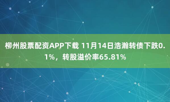 柳州股票配资APP下载 11月14日浩瀚转债下跌0.1%，转股溢价率65.81%